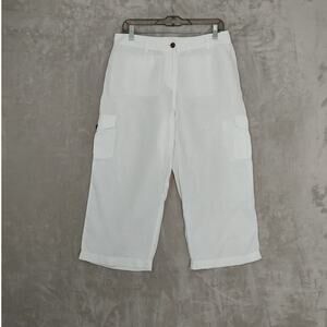 Saks Fifth Avenue Threads 100% Linen Cargo Style Capri Pants White Size 10 Read